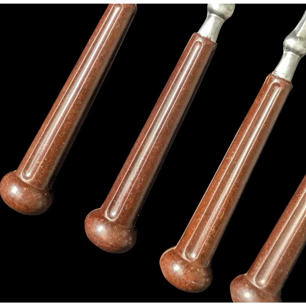 Vintage Oxford Hall Stainless Forks Japan Brown Plastic Handle 5 Pieces 1973 MCM
